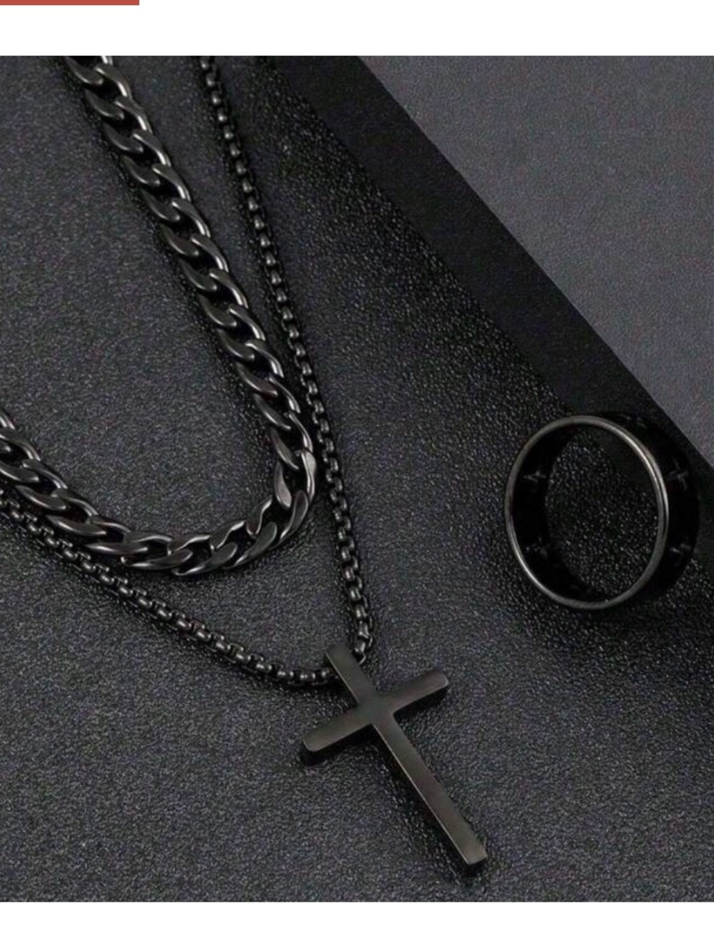 Black Cross Pendant Necklace with Matching Black Ring